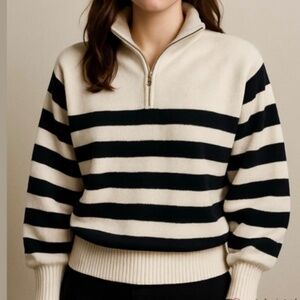 Jcrew half zip sweater black & White XS